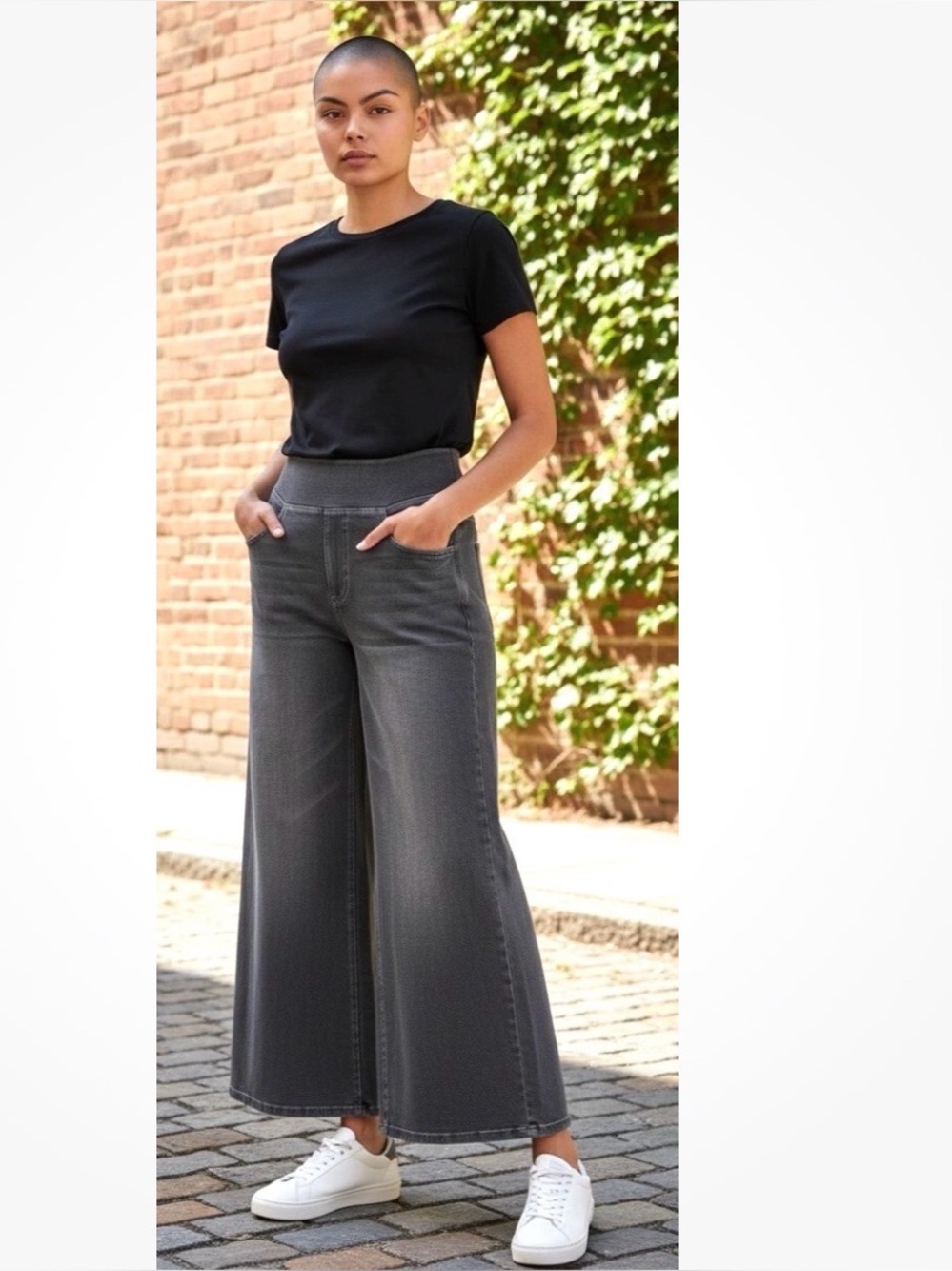 Halara Pull On Wide Leg Jegging Pants Size Petite Small Faded Black Wash - Picture 2 of 8